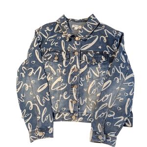 Copper Flash Denim Script Love Trucker Jacket Plus Size 2X